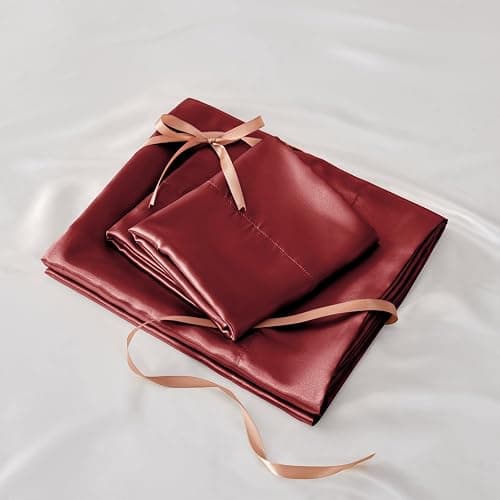 BEDELITE Satin Sheets Twin Size Bed Set, Luxury Soft Burgundy Silky Sheets for Hair and Skin, Similar to Silk Bed Sheets Set 3 Pieces with 1 Deep Pocket Fitted Sheet, 1 Flat Sheet, and 1 Pillowcase - Twin - Burgundy thumbnail 7
