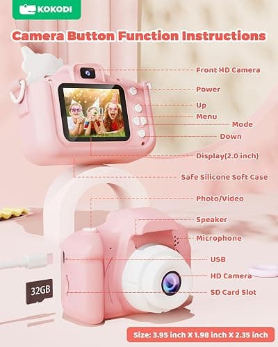 KOKODI Kids Camera Toy Digital Camera for Kids, Birthday Gifts for Girls Age 3-12, 1080P HD Video Camera for Toddler, Unicorn Children Toys for 3 4 5 6 7 8 9 Year Old Girls with 32GB SD Card thumbnail 8
