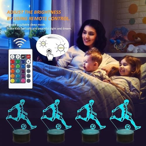 FULLOSUN Soccer Night Light, 3D Optical Illusion Lamp for Soccer Fan, Idea Birthday Xmas Gifts for Sport Fan Boys Girls with Remote Control 16 Color Change + Dim Function + 4 Flash Mode thumbnail 3
