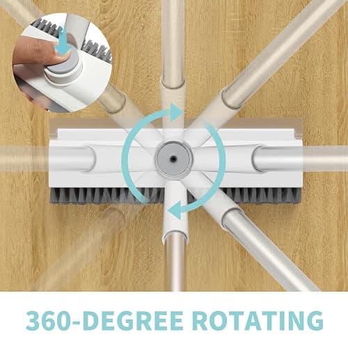Floor Scrub Brush with Long Handle, 3 in 1 Scrape and Heavy-Duty Stiff Bristle Scrubber Brush for Cleaning Shower Bathroom, Patio, Pool, Garage, Kitchen, Wall and Deck (White, 1 Pack) thumbnail 3