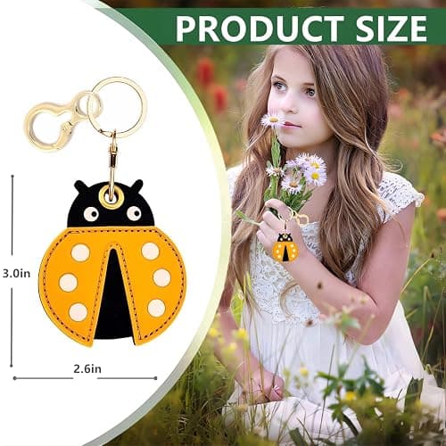 Leather Keychain Holder Case Compatible with AirTag,Cute air tag Cover with Keychain Ring,GPS Tracker Case for Keys thumbnail 2