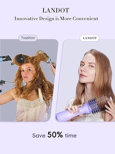 LANDOT 4-in-1 Blow Dryer Brush for Thick & Coarse Hair, Powerful Blowout Brush Styler with 60mm Oval Barrel,Fast Hair Drying & Frizz Control for Salon-Smooth and Manageable Hair at Home thumbnail 2