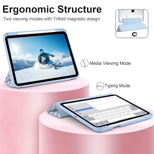 Yebiseven Case for iPad A16 11th Generation 11 inch 2025, iPad 10th Generation 10.9 inch 2022 -[Built-in Pencil Holder], Shockproof Clear Hard Back, Trifold Stand, Auto Wake/Sleep, Blue Polka dot thumbnail 6