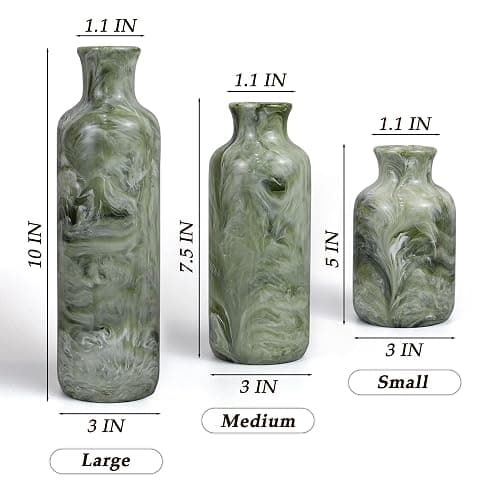 YMXYJM Resin 3 Piece Vase Set, Farmhouse Decor, Home Decorative Vase, Vases for Your Kitchen, Bedroom, Office, Living Room, Bathroom, & Shelf Centerpiece Table Decorations, Green thumbnail 3