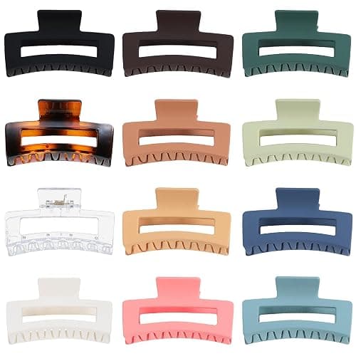 Sisiaipu 3.5 Inch Medium Hair Accessories - 12 Pcs Square Jaw Clips for Thick and Thin Hair, Rectangular Rectangle Basic Color Hair Clips for Women and Girls thumbnail 2