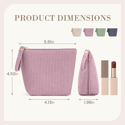 MAGEFY Mini Makeup Bag, Cute Small Makeup Bag for Purse Corduroy Cosmetic Bag for Women with Slip-in Pockets Travel Purse Essentials Lipstick Bag(Pink,Mini) thumbnail 3