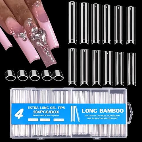 504 Pcs No C Curve Square Nail Tips, XXXL Half Cover Clear Nails Tips for Acrylic Nails, 3XL Straight Tapered Square Flattened Fake Nail Tips for Nail Salons and DIY 12 Sizes - Image 1