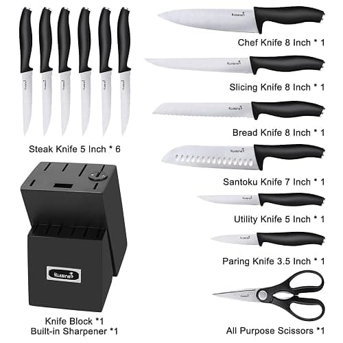 Kuisine Kitchen Knife Set With Block and Sharpener 15 pieces High Carbon Stainless Steel Sharp Professional Appliances Black thumbnail 2