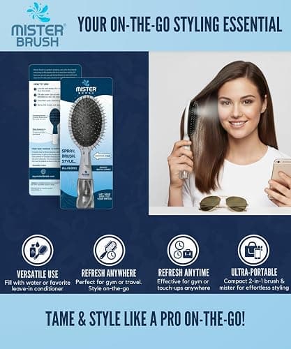 Mister Brush 2-in-1 Hairbrush Mister – Innovative Hair Mist & Brushing Tool for Wet & Dry Hair Styling – No-Tangle Bristles, Convenient Water Reservoir, Easy-to-Use (White) thumbnail 6