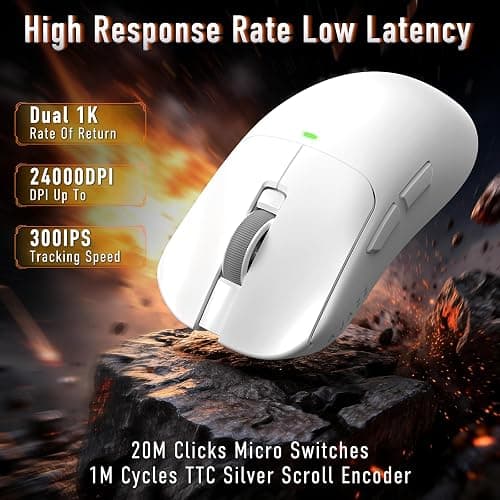 A.JAZZ AJ200NLMC Wireless Gaming Mouse,Triple Mode (2.4G/Bluetooth/Wired),AI Voice Interaction, PAW3311 Sensor, 24000 DPI, 1000Hz, 63g Lightweight, 500mAh,Web Driver, Ergonomic Keel Frame, White thumbnail 5
