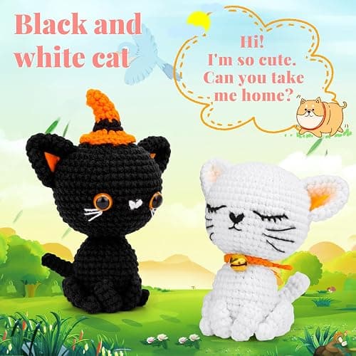 Pnytty Christmas Crochet Kit for Beginners, Crochet Animal Kit, 2PCS Cat Starters Crochet Kits Knitting Kit with Yarn, Crochet Hooks, Video Tutorials, Easy Crocheting for Adults Craft thumbnail 6