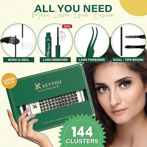KEYYOU Lash Clusters Kit 144pcs Thick Volume D Curl Lash Clusters Lash Extension Kit with Mascara Brush Bond and Seal Lash Glue Remover Lash Applicators Lash Brush for DIY Lash Extensions (Y02 Kit) thumbnail 6