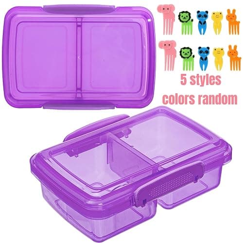 Hiceeden 4 Pcs 18 Oz Snack Containers with Lids, Reusable 2 Compartments Plastic Food Container with Cute Forks, BPA-Free Travel Bento Lunch Boxes for Kids & Adults, Dishwasher Safe thumbnail 4