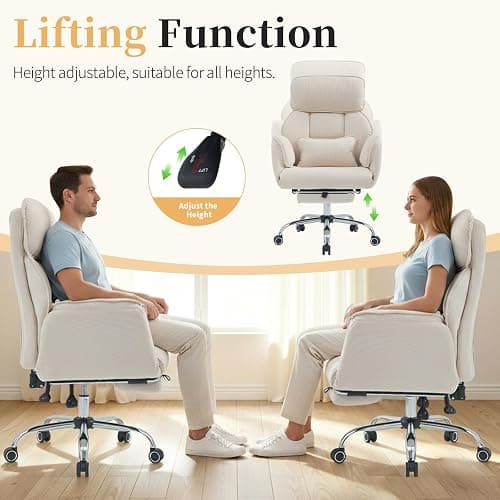 Criss Cross Office Chair with Footrest - 5-Gear Flat Armrests Corduroy Desk Chair, Reclining Wide Ergonomic Computer Chair with Lumbar Pillow, High Back Swivel Vanity Chair thumbnail 6
