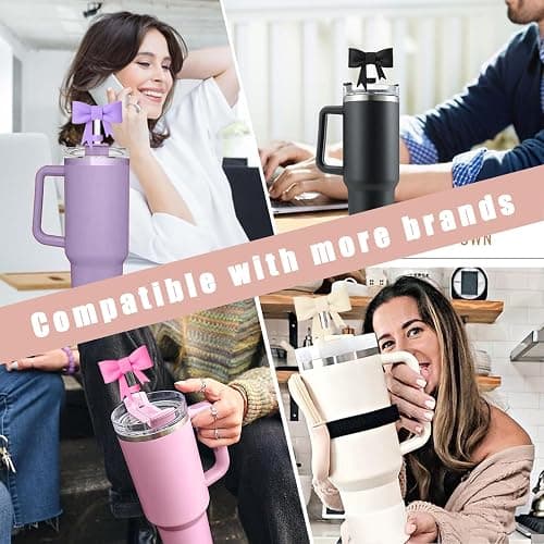 Hpebl 6Pcs Silicone Straw Toppers Covers for Stanley Cups 40/30oz 10mm(0.4in) Dust-Proof Bow Straw Covers Toppers Suitbale for Stanley Cup Accessories Reusable Straws Caps (Colorful B) thumbnail 7