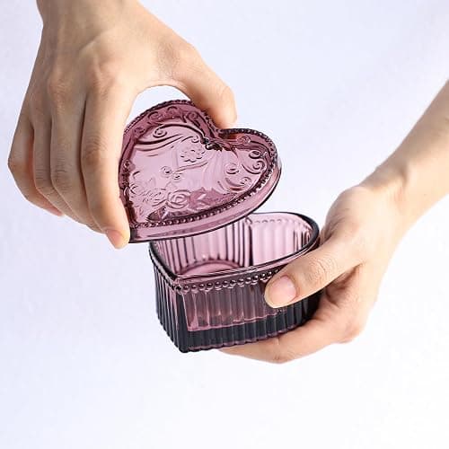 Gaolinci Crystal Glass Heart-Shaped Storage Box Embossed Jewelry Box Candy Box with Lid - Purple thumbnail 4