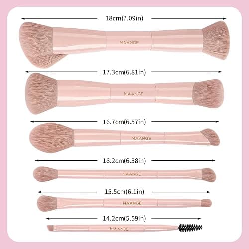 MAANGE Makeup Brushes Set, 6Pcs Premium Double-Ended Makeup Brush Foundation Contour Blush Highlight Blending Concealer Eyeshadow Brush Set Professional Make Up Brush Set (Pink) thumbnail 2