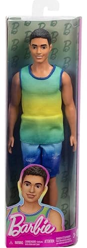 Barbie Fashionistas Ken Doll #236 with Black Hair, Wearing Blue and Green Ombre Tank with Jean Shorts and Silver Sneakers thumbnail 7