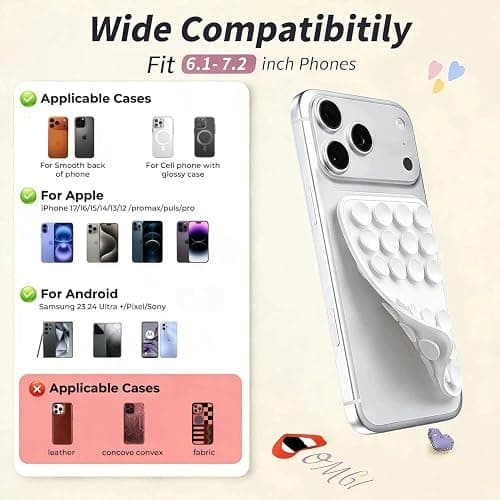 Upgraded Double Sided Silicone Suction Phone Case Detachable Mount, White | Removable Sticky Phone Grip Hands-Free Selfes & Videos for iPhone & Android, Trending TikTok items Gift for Content Creator thumbnail 5