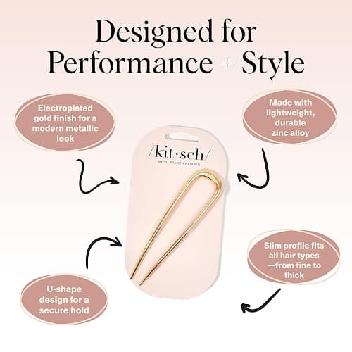Kitsch French Hair Pins for Women – Elegant & Durable Metal Hair Fork for Updos, Chignon, Bun & Twist Hairstyles, Secure Hold All Day, Comfortable Fit | Ideal Gifts for Women- Gold, 1pc thumbnail 4