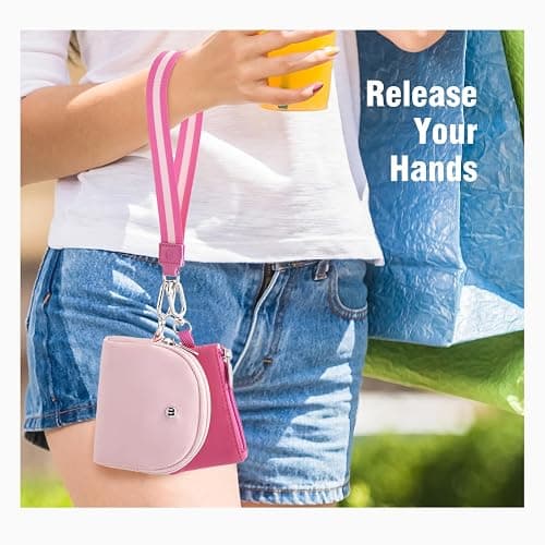 Mini Dual Pouch Wristlet Wallet for Women – Zip Around wristlet Keychain Wallet with 2 Wristlets, Ideal for Dog Walking, Coffee Runs & Lunch Break Essentials (Rose+Pink) thumbnail 2