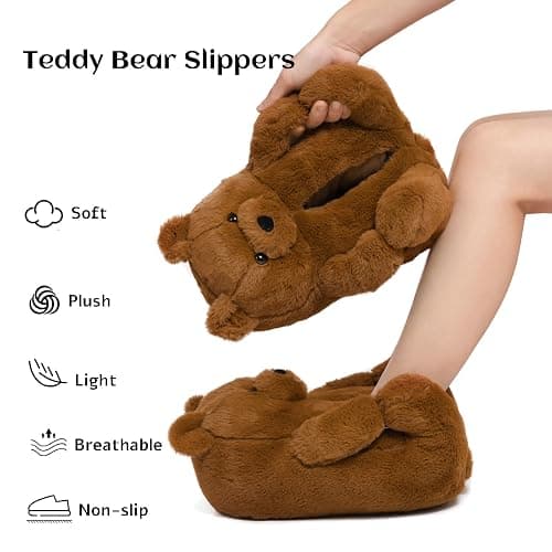 DOVORSY Women's Funny Teddy Bear Slippers,Winter Fuzzy Cute Indoor House Slippers with Cushion,Fluffy Cartoon Bedroom Shoes,Cozy Warm Birthday Valentine's Gifts for Women,Men,Ladies,Girls (Size 7-11) thumbnail 7