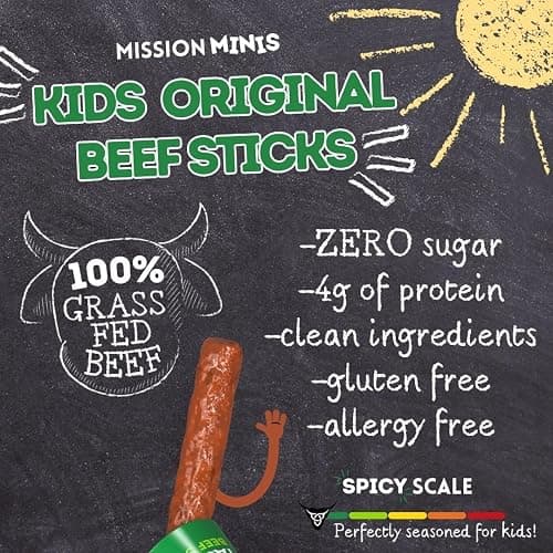 Mission Meats Kids Beef Sticks, 100% Grass Fed, Healthy Snacks for Kids, Zero Sugar, 9g Protein per Serving, Gluten & Nut Free, Individually Wrapped, Mini 0.5oz (24ct Bag) thumbnail 3