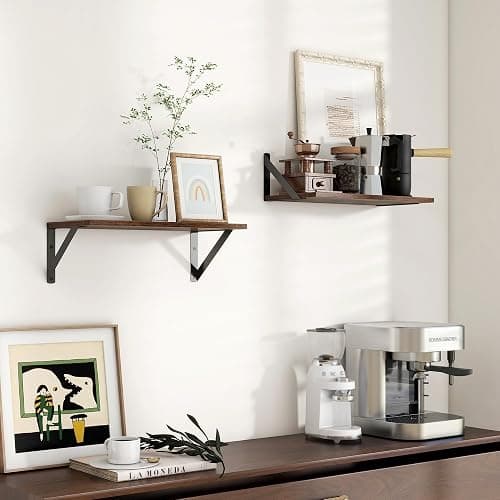 Axeman Floating Shelves for Wall, 8 Inch Deep Brown Wall Shelves Set of 2, 16''W x 8''D Rustic Brown Wood Shelves for Bookshelf Living Room Bedroom Home Office Bathroom thumbnail 2