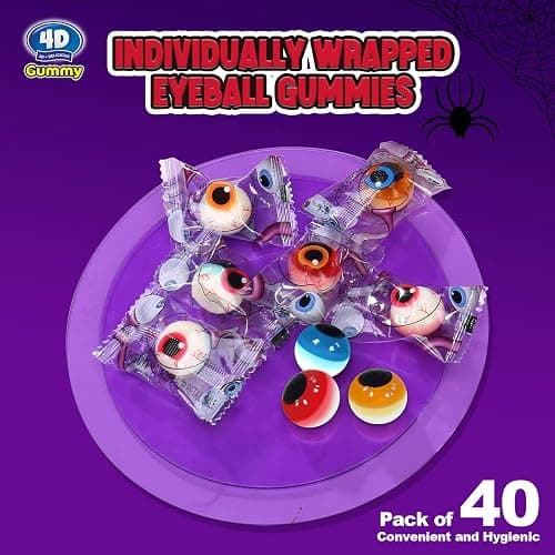 Amos Eyeball Gummy Candy – Halloween Gummy Eye Candy Treats for Kids & Parties, 3D Gummy Eyeballs, Individually Wrapped, 40 Count, 9oz Bag - Eyeball 9oz thumbnail 4
