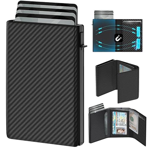 GAOCHALE Wallet for Men Pop up Card Holder, Smart, Slim, Minimalist Design for Front Pocket, Premium RFID Blocking, 10-14 Card Capacity | ID Window | Cash Slot(Carbon) - Image 1
