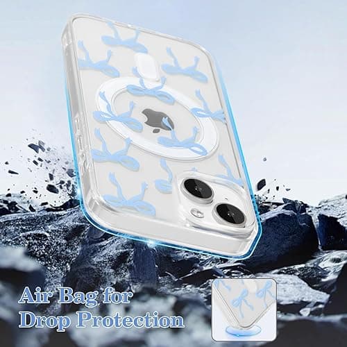 UEEBAI Magnetic for iPhone 14 & iPhone 13 Case, Bow Case Compatible with MagSafe, Wireless Slim Clear Ribbon Phone Cover Anti-Yellowing Shockproof Protective Cover for Women Girl - Baby Blue - Baby Blue - iPhone 13/14 thumbnail 5