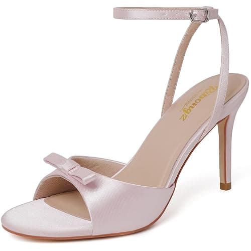 RIBONGZ Mule Kitten Heels for Women Dressy High Heeled Shoes Summer Square Open Toe Strappy Dress Sandals Backless Comfortable Mules Wedding Bridal Parties Office Vacation Casual Shoes - Image 1