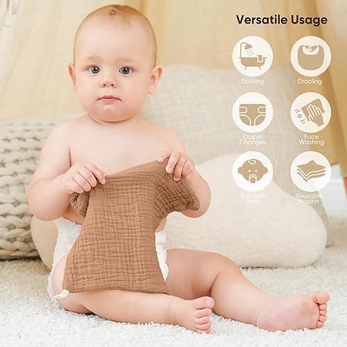 bearmoss Muslin Squares Cloths 100% Cotton Baby Burp Cloth 25x25CM Large Ultra-Absorbent Burp Cloth Soft Baby Face Towel for Newborn Baby Boy and Girl, 10Pack (Dreamland) thumbnail 4