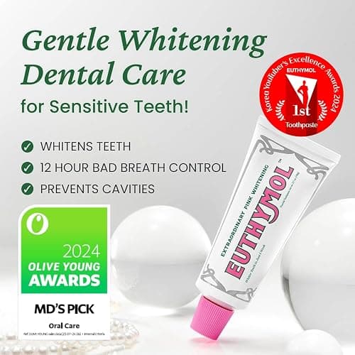 EUTHYMOL Whitening Toothpaste (3.7fl oz) - Stain Removal in 2 Weeks, Long-Lasting Freshness for Sensitive Gum & Teeth. Bad Breath, Cavity Prevention. Recyclable Aluminum Tube thumbnail 6