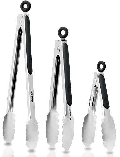 Anaeat Premium Kitchen Locking Tong Set of 3 - Heavy Duty Stainless Steel Food Tongs with Long Handle & Non-Slip Silicone Grip for Cooking, Baking, Grilling - Heat Resistant up to 460°F - Image 1