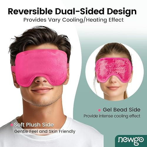 NEWGO Cooling Gel Cold Eye Mask for Puffy Eyes, Reusable Ice Pack with Soft Plush Backing for Dark Circles, Migraine, Stress Relief - Rosered thumbnail 3