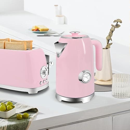 SUSTEAS Electric Kettle - 57oz Hot Tea Water Boiler with Thermometer, 1500W Fast Heating Stainless Steel Pot, Cordless LED Indicator, Auto Shut-Off & Boil Dry Protection, Pink thumbnail 2