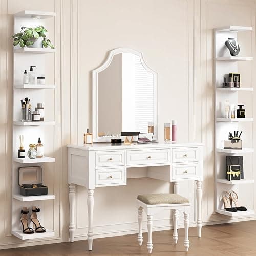 Fixwal Wall Decor 7 Tier Wall Shelf Unit Floating Shelves with LED Lights Lack Shelf for Home Organizer Display White thumbnail 2