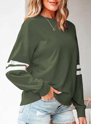 Femfady Womens Sweatshirt Fall Crewneck Striped Long Sleeve Pullover Casual Cute Sweatshirts thumbnail 4