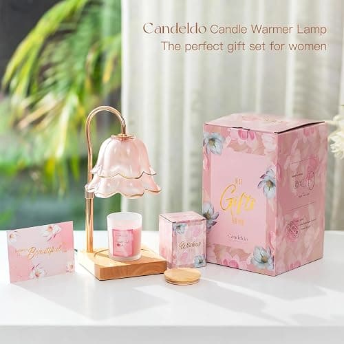 Candeldo Mom Birthday Gifts for Women: Candle Warmer Lamp with Scented Candles Dimmable Pink Flower Wax Warmer with Timer Christmas Day Housewarming Gift thumbnail 5