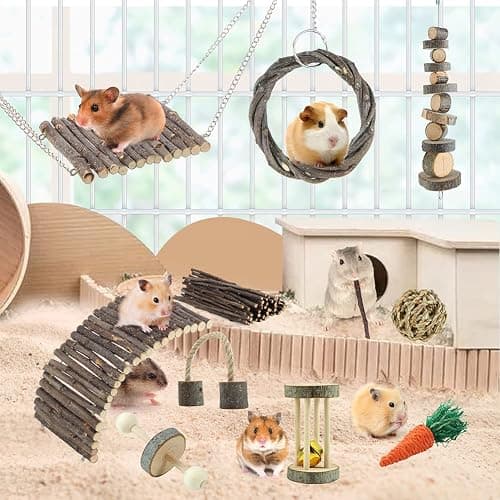 Hamster Toys Rat Toys Chinchilla Toys Hamster Chew Toys Cage Accessories Apple Wood Sticks Ladder Bell Roller for Gerbil Guinea Pigs and Other Small Animal thumbnail 6