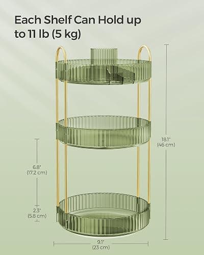 SONGMICS Makeup Organizer, 3-Tier Round Rotating Skincare Organizer Countertop, Customizable, Toiletries Vanity Organizer, Lazy Susan, Gift, Pale Green UJKA011C01 thumbnail 5