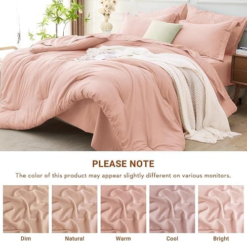 MUXHOMO Queen Comforter Set 7 Pieces, Soft Bed in a Bag, Rose Gold | All Season Queen Size Bedding Set with Comforter, Flat & Fitted Sheets, Pillowcases & Shams, OEKO-TEX Down Alternative Fill thumbnail 8