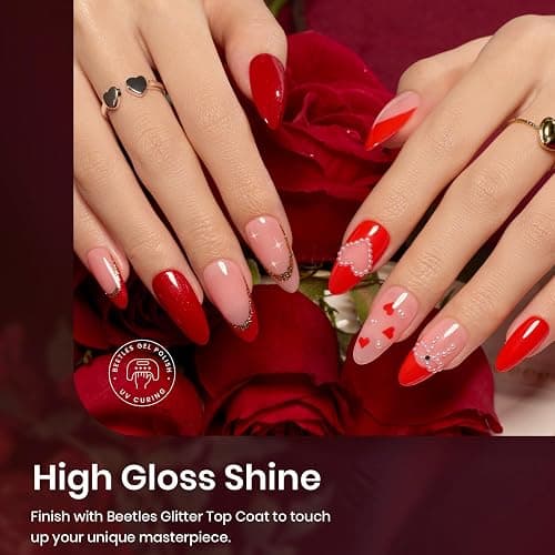 Beetles Red Gel Polish Set - 6 Colors Burgundy Red Gel Nail Polish Popular Shimmer Red-Obsession Collection Nails Art Design Soak Off Uv LED Nail Kit Minicure DIY Home Christmas Nails Set thumbnail 4