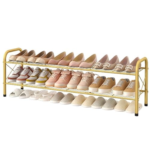 Hoctieon 2 Tier Shoe Rack for Closet, Durable Mesh Style Shoe Rack, Entryway Shoe Shelf, Shoe Storage Organizer for Hallway, Bedroom, Living Room, Wardrobe, Gold - Image 1