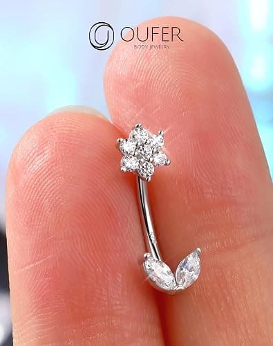 OUFER 925 Sterling Silver Rook Piercing Jewelry, Flower Eyebrow Rings, Silver Curved Barbells 16G, Daith Rook Earrings for Women -8MM thumbnail 3