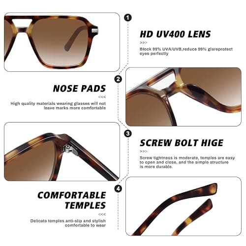 Fozono Retro Aviator Sunglasses for Women Men Trendy Classic Square 70s 80s 90s Vintage Shades Double Bridge Aviators FZN813 thumbnail 5