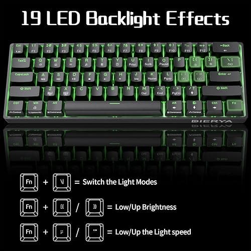 Dierya Clavier Gamer Mécanique 60% Câblé avec Interrupteur Marron,DK61se Clavier Gaming Rétroéclairage Bleu Glacier,Type-c Mechanical Keyboard Compact 61 Touches Anti-ghosting-US Layout,Noir - Brown switch - Noir thumbnail 4