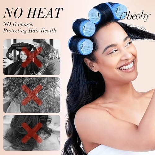 obeoby 4 Sizes Hair Rollers Curlers Set with Clips for Women Girls, Blue | Self-Grip No-heat Styling Jumbo Large Small Rollers for Long Short Curly Bangs, Home Use or Travel Accessories Gifts thumbnail 5