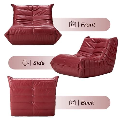 Hobestluk Giant Bean Bag Chair Lazy Floor Sofa, Memory Foam Fireside Sofa for Adults, Big Beanbag Faux Leather Armless Chair for Living Room Bedroom Dorm Office (WineRed, Single) thumbnail 9